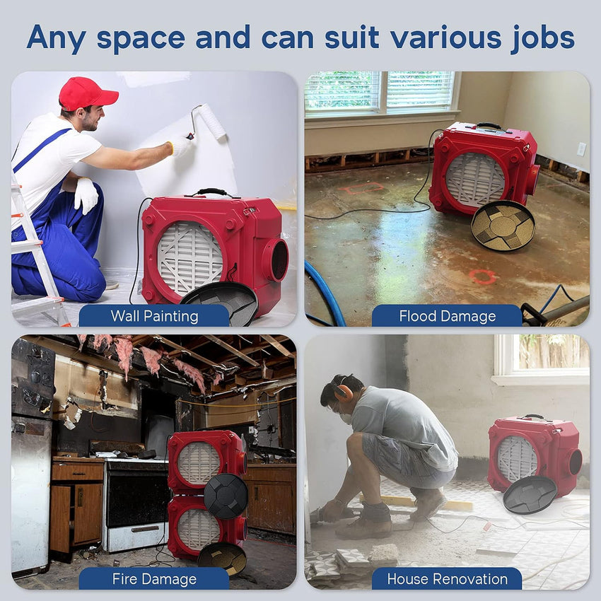 Air Scrubber with 3 Stage Filtration. Stackable Negative Air Machine for Industrial and Commercial Use. Heavy Duty Air Cleaner with MERV-10 Filter. HEPA/Activated carbon Filter. Red