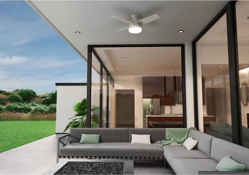 Hunter Fan Company Dempsey Low Profile Indoor / Outdoor Ceiling Fan with LED Light and Remote Control. 44. Matte Nickel