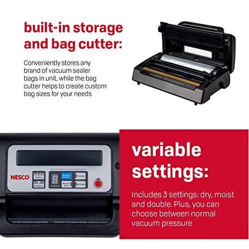 Nesco Deluxe Food VS-12 Vacuum Sealer. 130 Watts. Kit Bags & Viewing Lid