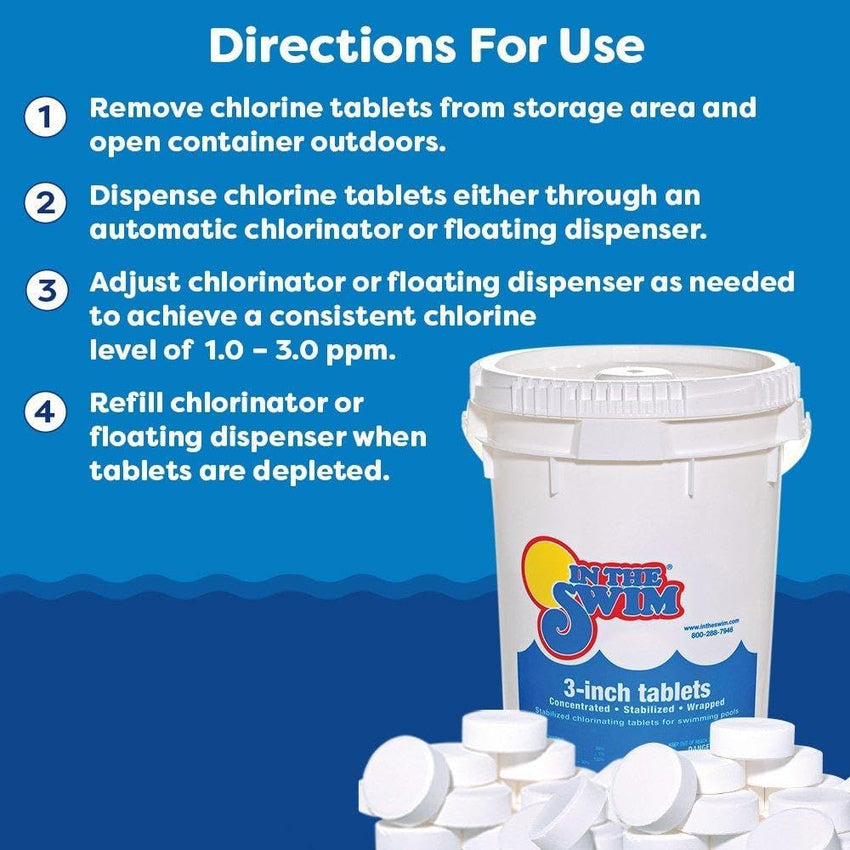 In The Swim 3 Inch Stabilized Chlorine Tablets for Sanitizing Swimming Pools - Individually Wrapped. Slow Dissolving - 90% Available Chlorine - Tri-Chlor - 50 Pounds