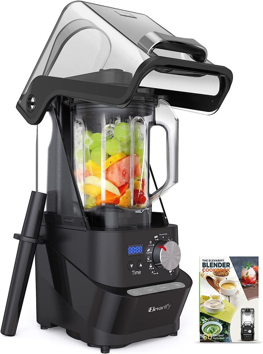 Kitchen Quiet Professional Blender: Vacuum Commercial Blender for Shakes and Smoothies - 56 Ounce Industrial Countertop Blender - 1500 Watt High Power Smoothie Blender with Guard. 29015 (Black)