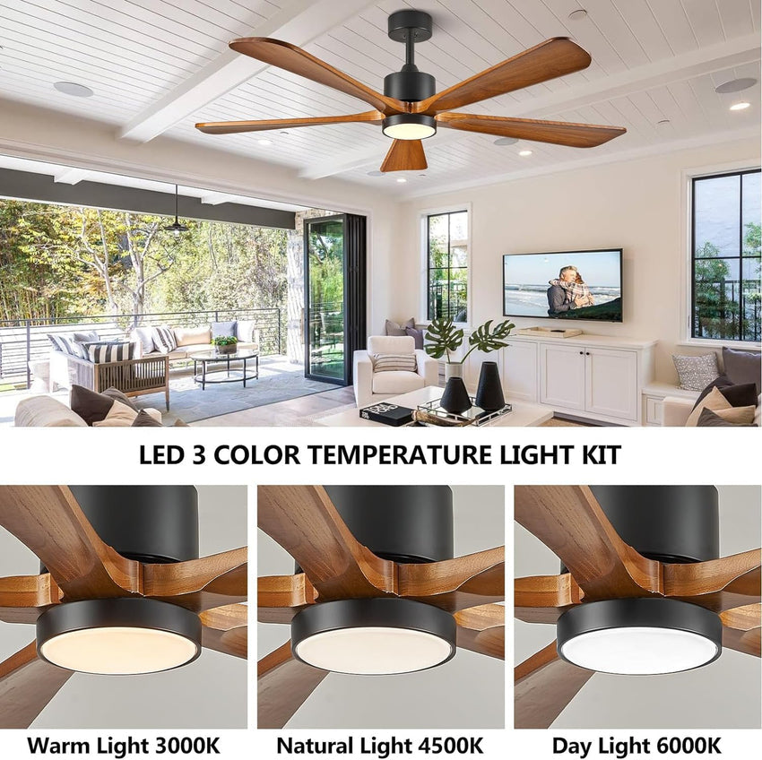 Ceiling Fans with Lights. 60 inch Outdoor Ceiling Fans with Lights for Patio and Remote Control. Modern Ceiling Fan with Light. 5 Solid Wood Blades 6-Speed Reversible DC Motor (Dark Brown)