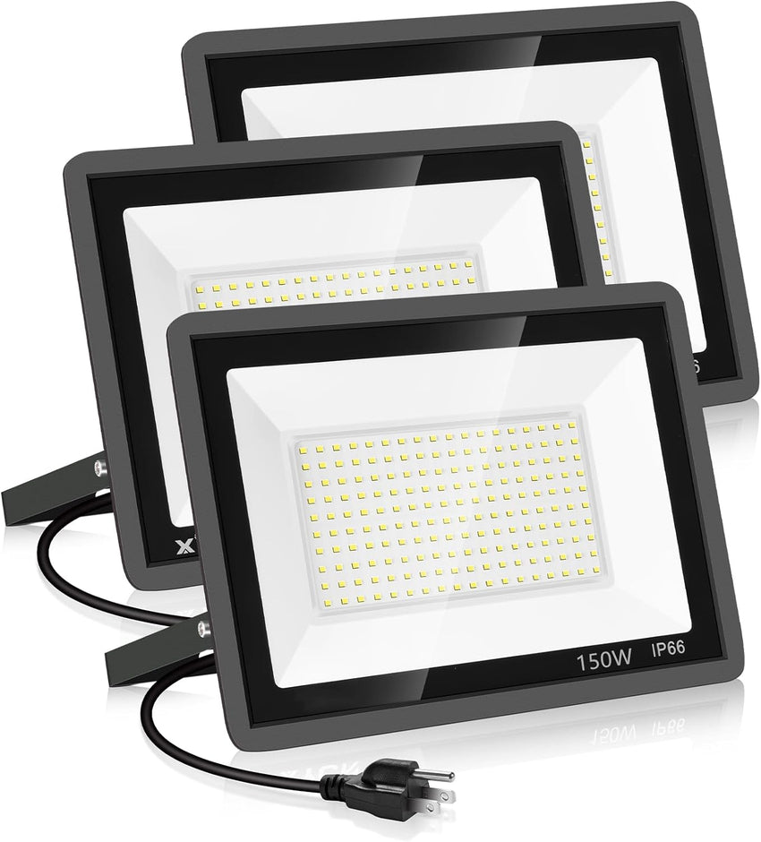 3 Pack 200W LED Flood Light.Super Bright Exterior Security Lights With Plug.IP66 Waterproof Outdoor Flood Light. 22800lm 5000K Daylight White Floodlight for Yard. Garden.Basketball Court. Arena