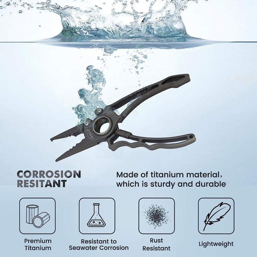 RXLUY Titanium Fishing Pliers. Premium Saltwater Fishing Gear. Tungsten Cutters. Split Ring Hook Remover. Knot Tying Tool with Lanyard. Ice Fishing. Sea Fishing Kit Gifts for Men