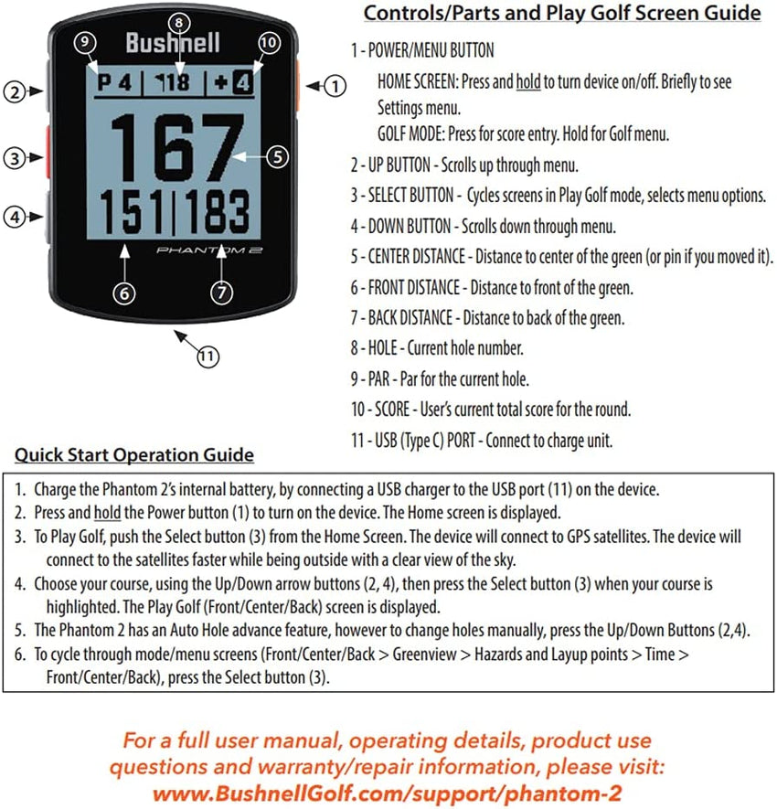 Bushnell Phantom 2 Golf GPS Rangefinder. Black
