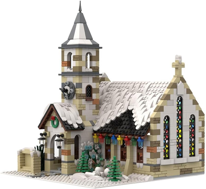 Christmas Country Church Building Kit. MOC-147549 Winter Modular Building Blocks Christmas House Building Block Building Toy (1769 Pieces)