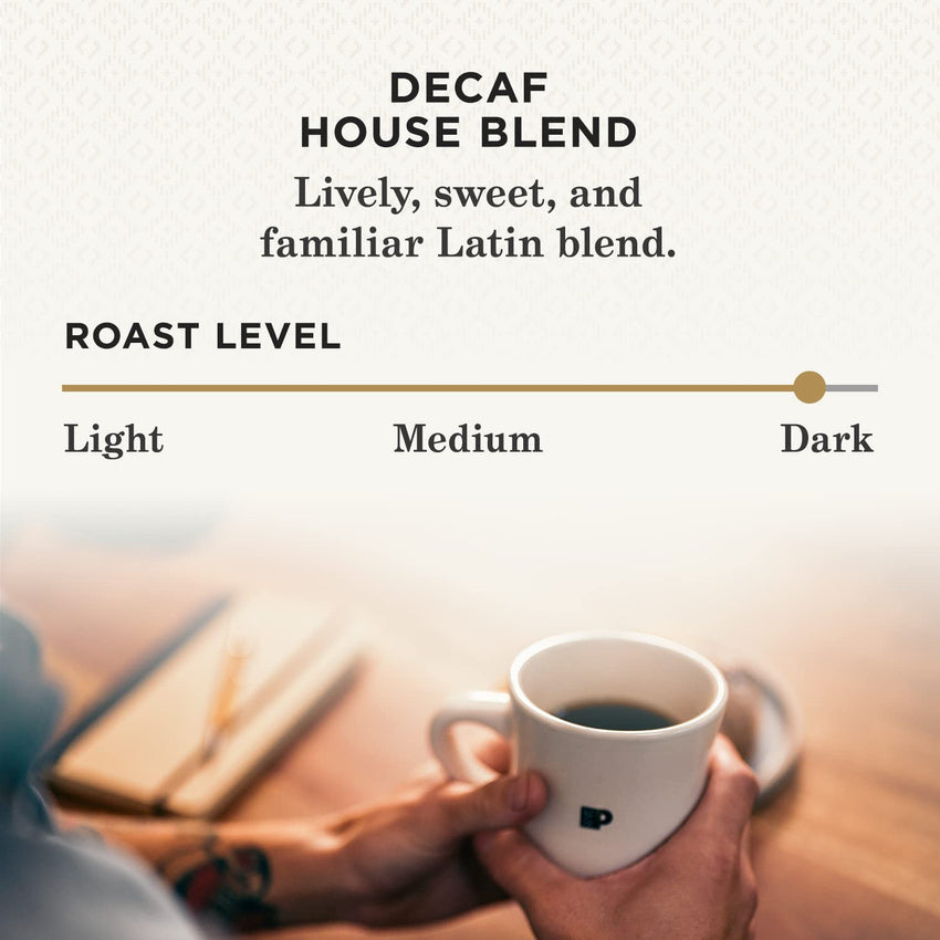 Peet's Coffee Dark Roast Decaffeinated Coffee Decaf House Blend 88 Count (4 Boxes of 22 K-Cup Pods)