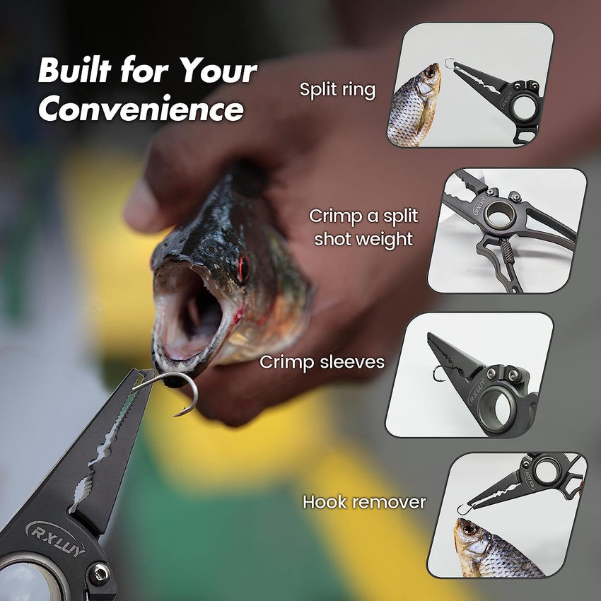 RXLUY Titanium Fishing Pliers. Premium Saltwater Fishing Gear. Tungsten Cutters. Split Ring Hook Remover. Knot Tying Tool with Lanyard. Ice Fishing. Sea Fishing Kit Gifts for Men