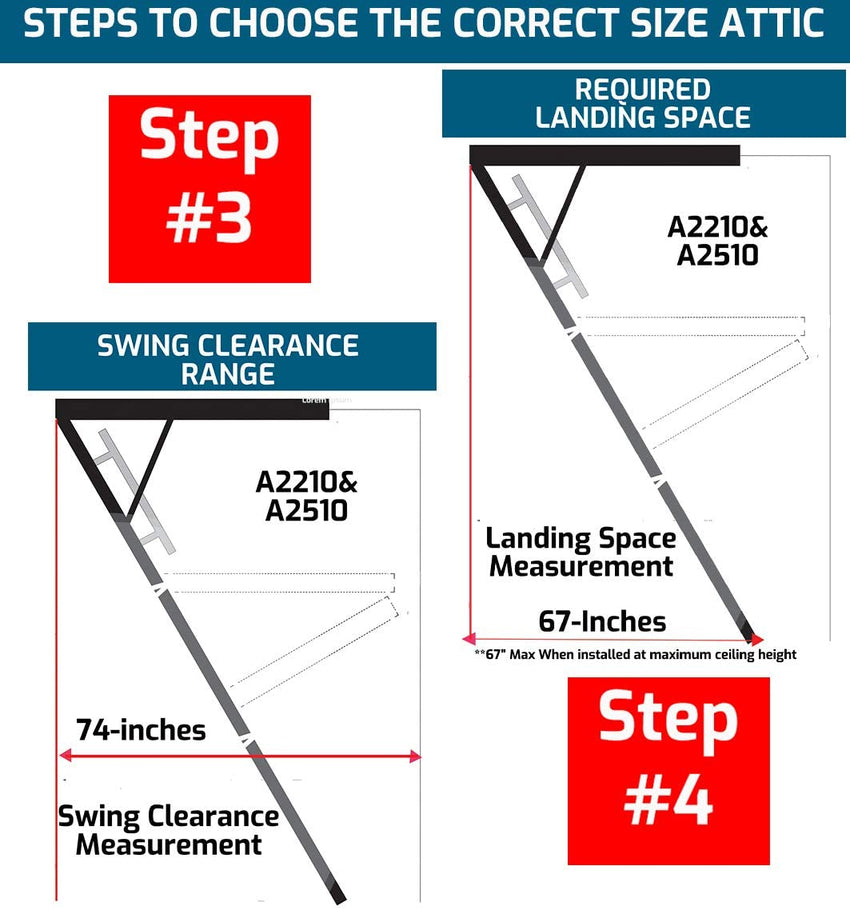 25-1/2 by 54-Inch Elite. 7'8′′-10-Foot Ceiling Height. 375-Pound Capacity. Type IAA. AA2510. Aluminum Ladder. attic. x Rough Opening. Silver