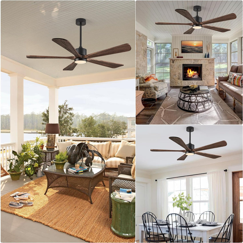 Ceiling Fans with Lights. 60 inch Outdoor Ceiling Fans with Lights for Patio and Remote Control. Modern Ceiling Fan with Light. 5 Solid Wood Blades 6-Speed Reversible DC Motor (Dark Brown)