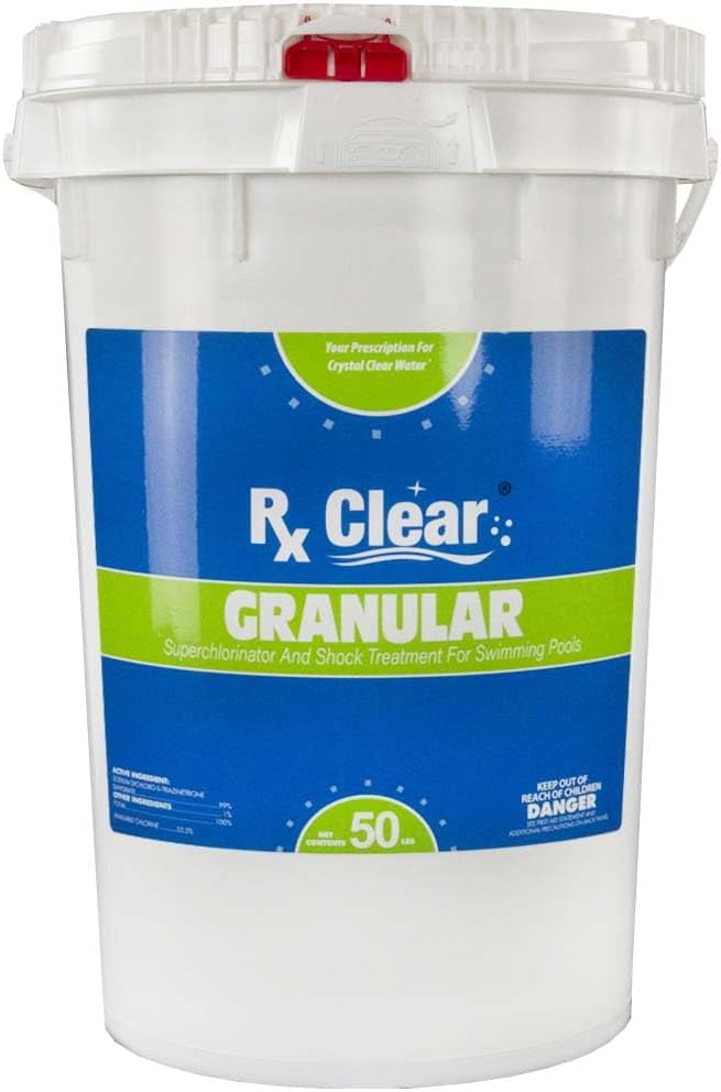 Clear Stabilized Granular Chlorine | One 50-Pound Bucket | Use As Bactericide. Algaecide. and Disinfectant in Swimming Pools and Spas | Fast Dissolving and UV Protected