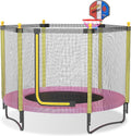 60 Kids Trampoline with Safety Enclosure Net. 5FT Toddler Indoor & Outdoor Trampoline/w Basketball Hoop - Parent-Child Interactive Game Fitness Trampoline Toy Gift for Boys and Girls Age 1-8