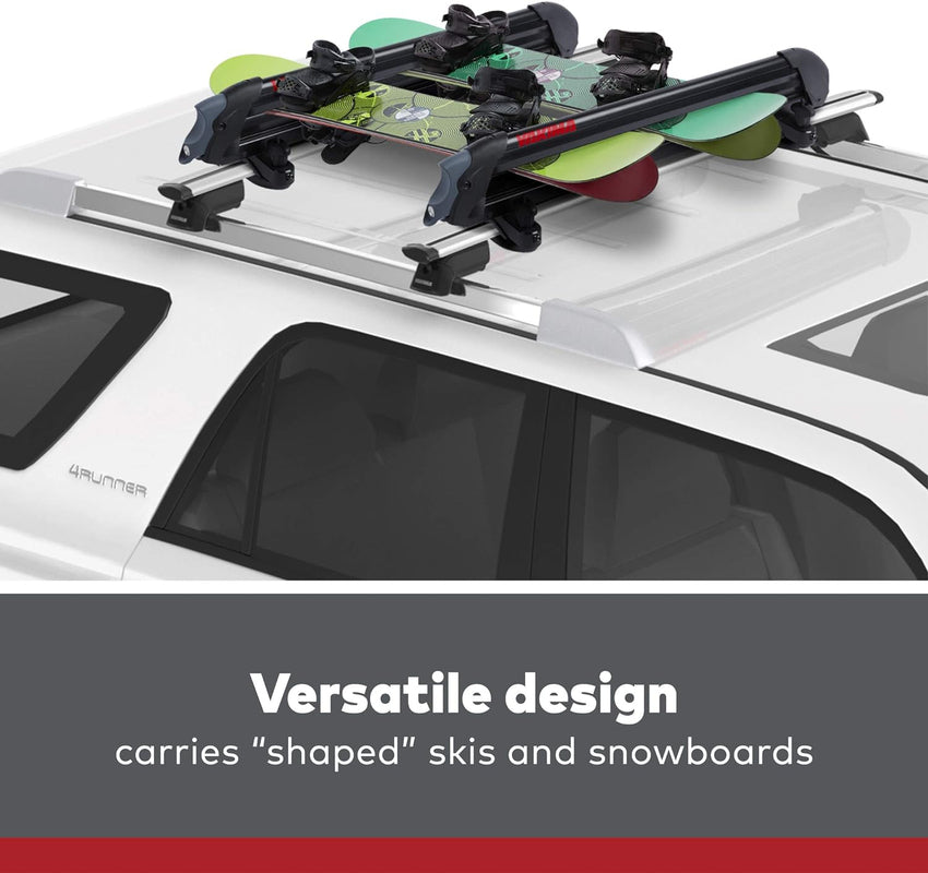 Yakima. PowderHound 6 Ski & Snowboard Mount. Fits Up to 6 Pairs of Skis or 4 Snowboards. Rides Quietly. Fits Most Roof Racks. Black