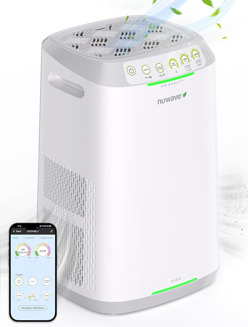 Smart Air Purifiers. ZERO Waste & ZERO Filter Replacements. Covers Up to 2002 Sq.Ft. for Home Large Room Bedroom. 30°. 60°. 90° Vents. 6 Fan Speeds. Sleep Mode. Timer. white