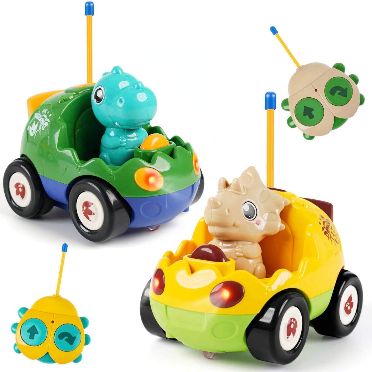 QPOU 2-Pack Remote Control Dinosaur Toy Car for Kids