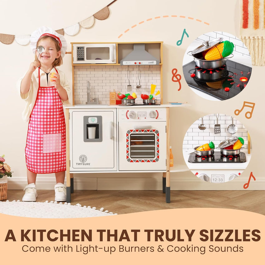 Play Kitchen for Kids - Toy Kitchen Set for Toddlers with Realistic Lights and Sounds. Kids Kitchen Playset with Abundant Toy Food Set