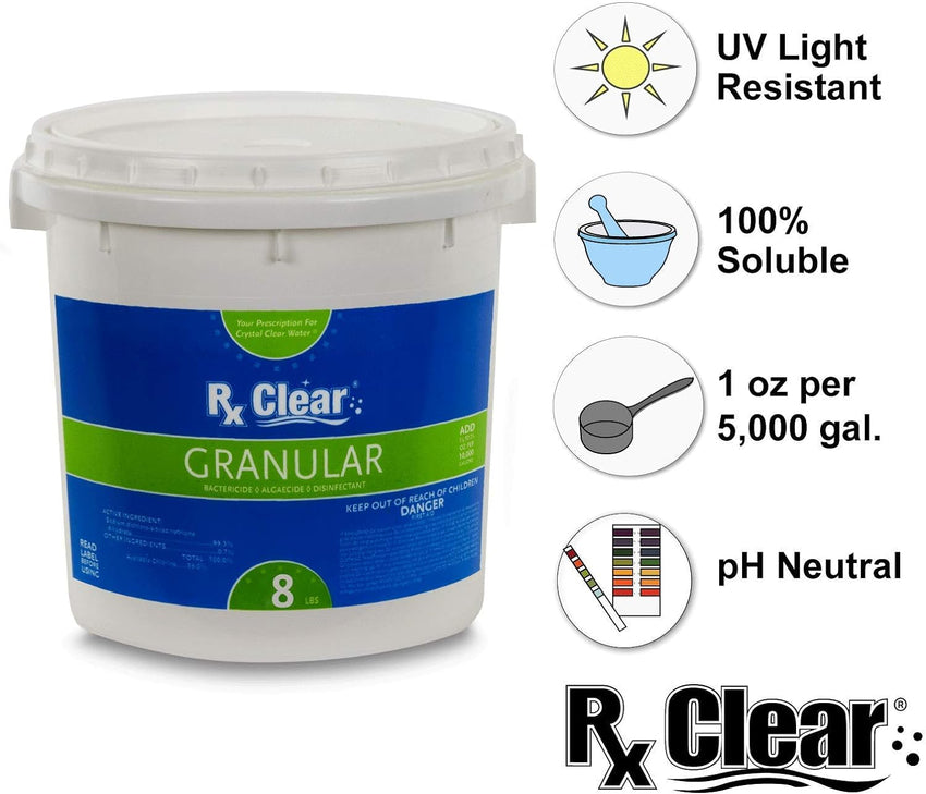 Clear Stabilized Granular Chlorine | One 50-Pound Bucket | Use As Bactericide. Algaecide. and Disinfectant in Swimming Pools and Spas | Fast Dissolving and UV Protected