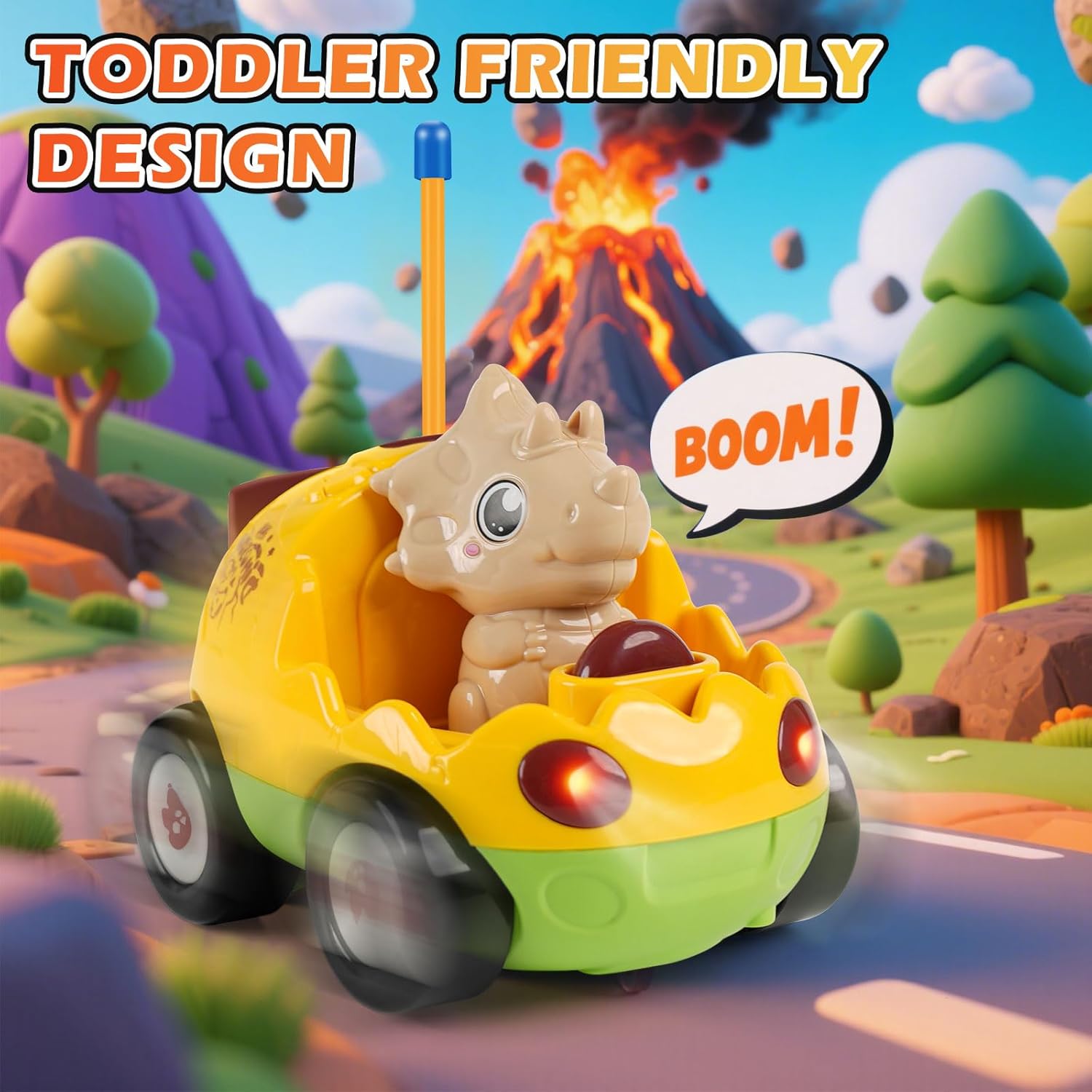 QPOU 2-Pack Remote Control Dinosaur Toy Car for Kids