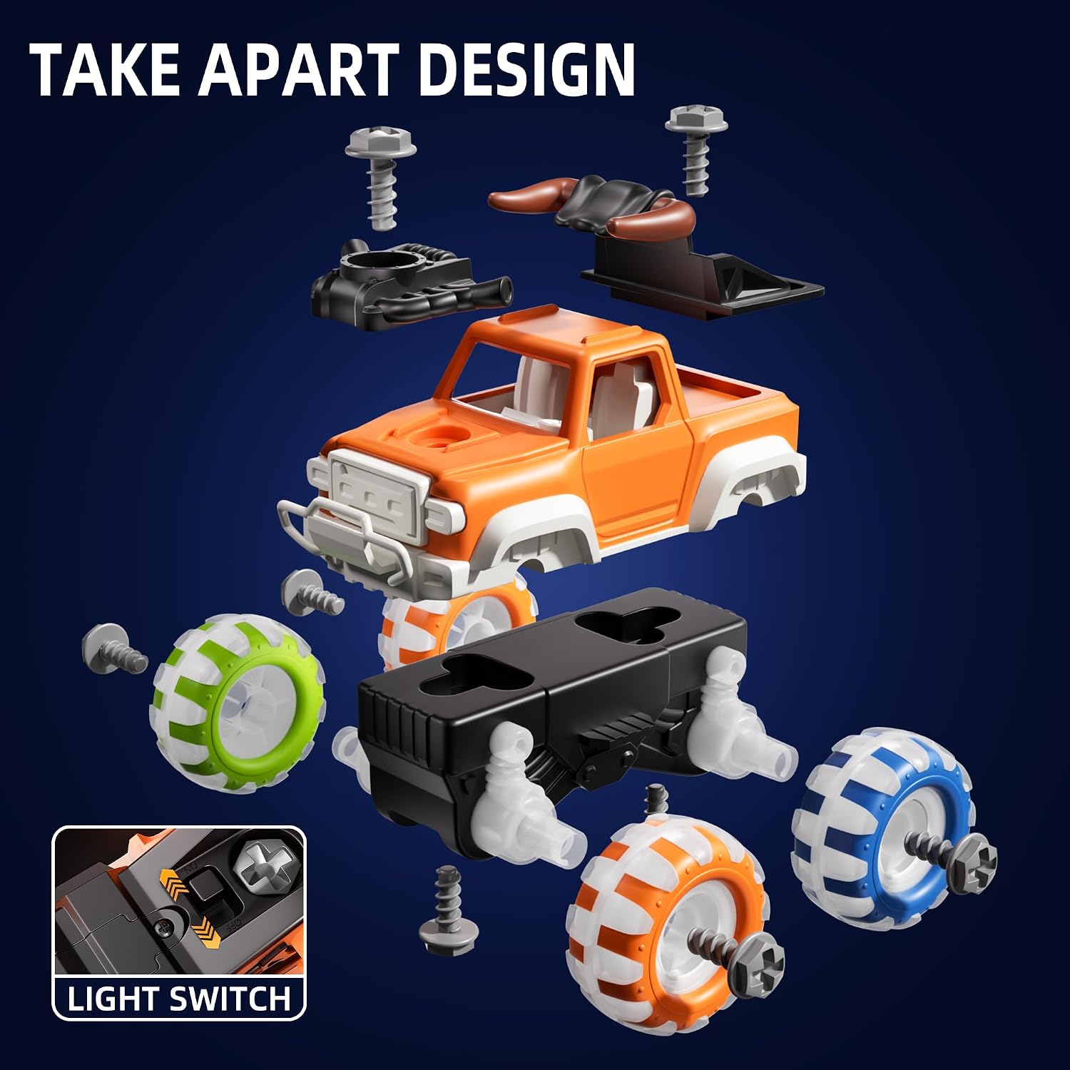 OMAKCOO 3 Pack Monster Truck Toys with Light Up Wheels. Take Apart Car Toys for Toddlers Kids Boys Age 3 4 5 6 7 8 Years Old : Toys & Games