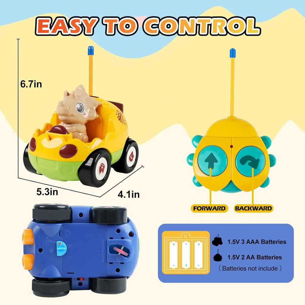 QPOU 2-Pack Remote Control Dinosaur Toy Car for Kids