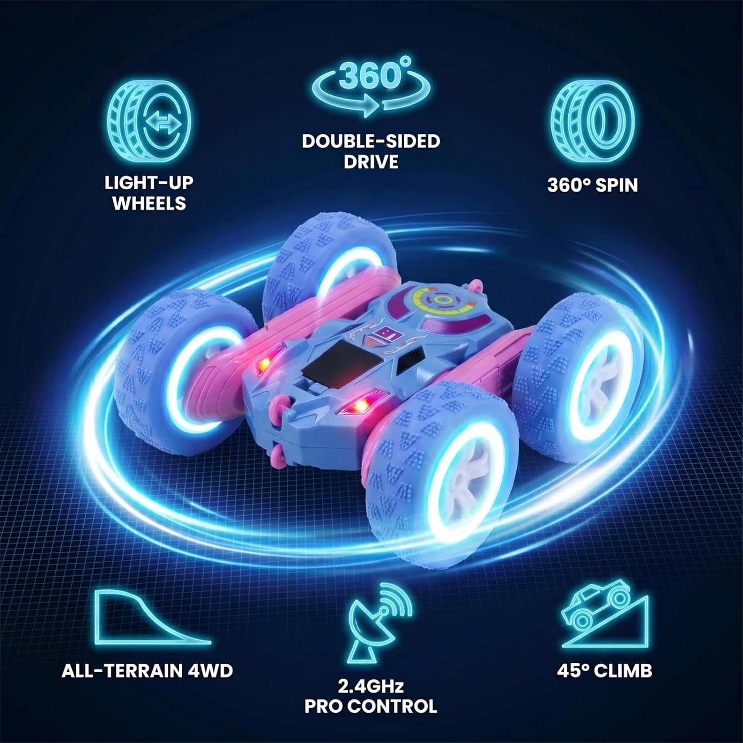2.4GHz RC Stunt Car with LED Wheels 4WD Double Sided
