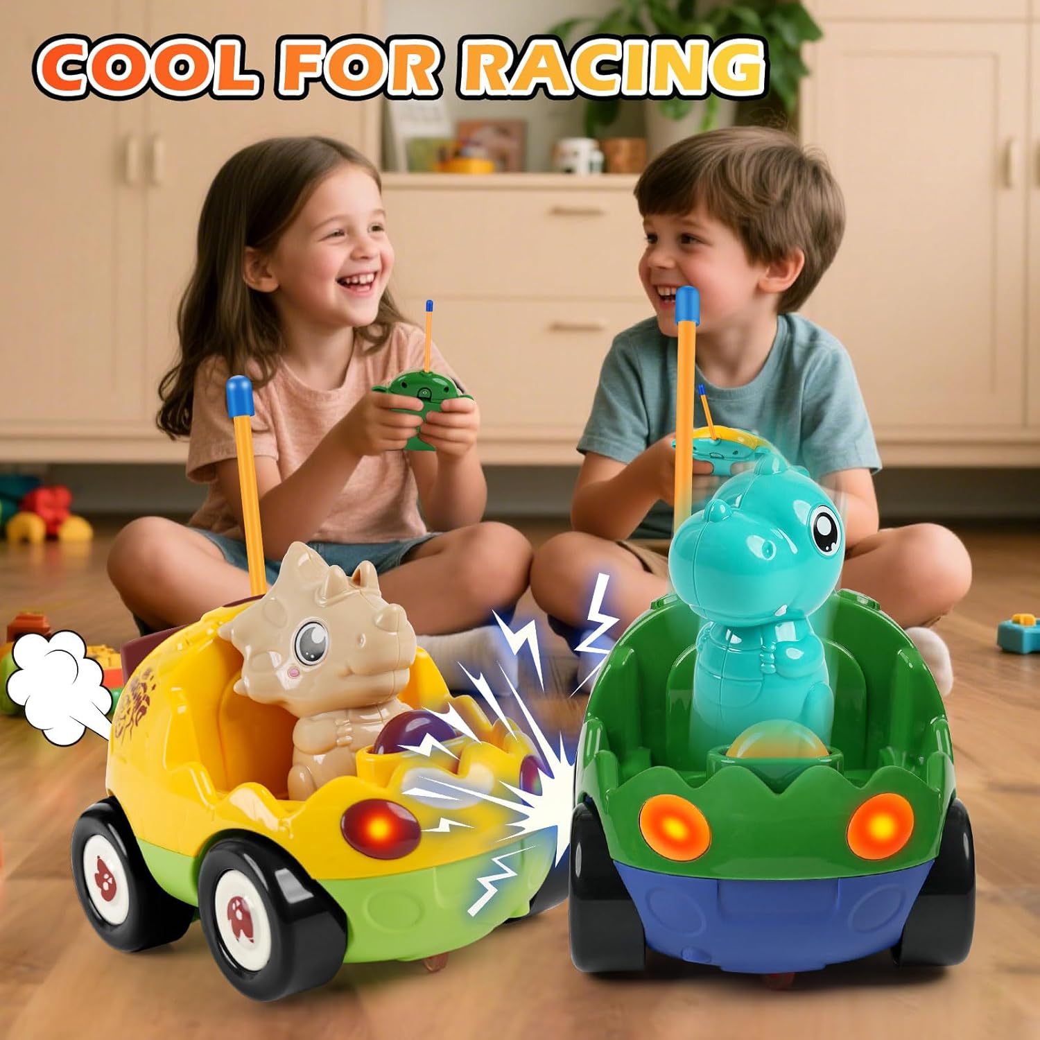 QPOU 2-Pack Remote Control Dinosaur Toy Car for Kids
