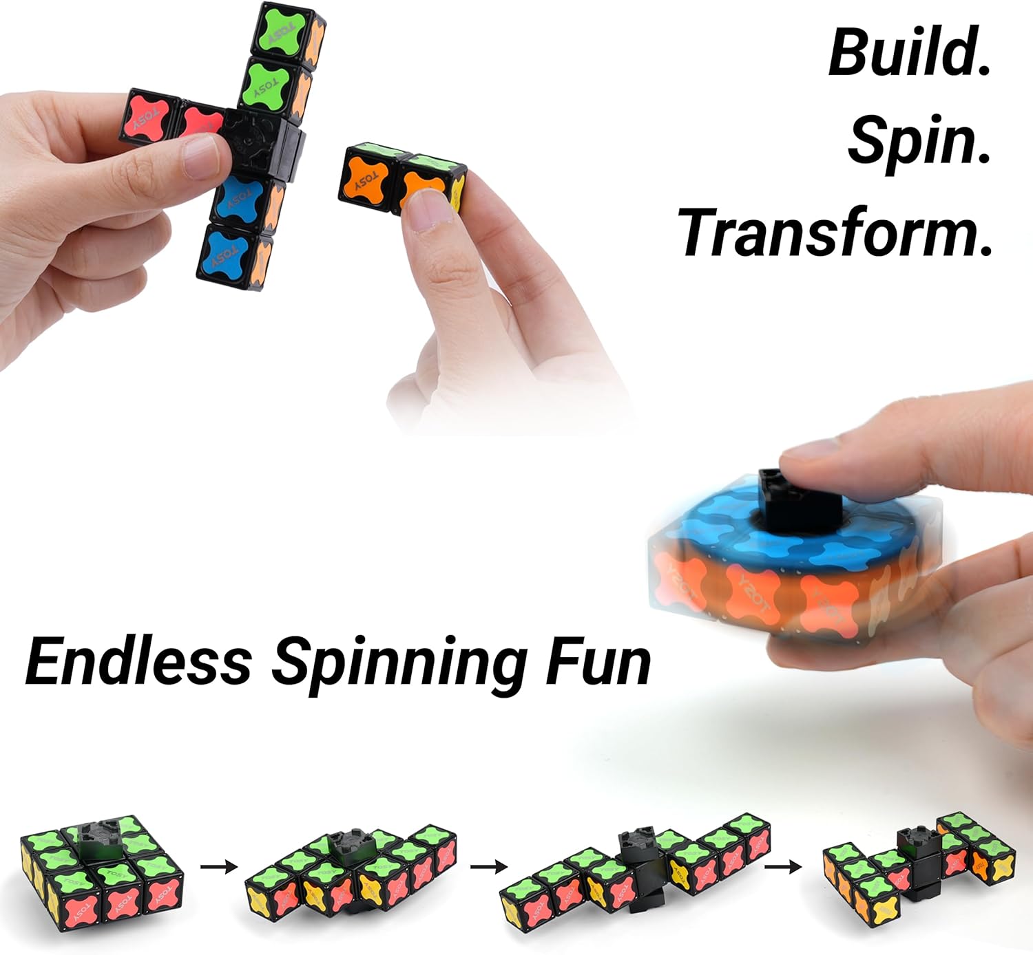 TOSY Magnet Fidget Spinner Mini - 8 Blocks. 3 in 1 Toy: Transformable Fidget Spinner. Infinity Cube. 2x2 Puzzle Cube. Easter Basket Stuffers for Kids/Adults. STEM Sensory Stress Relief Toy : Toys & Games