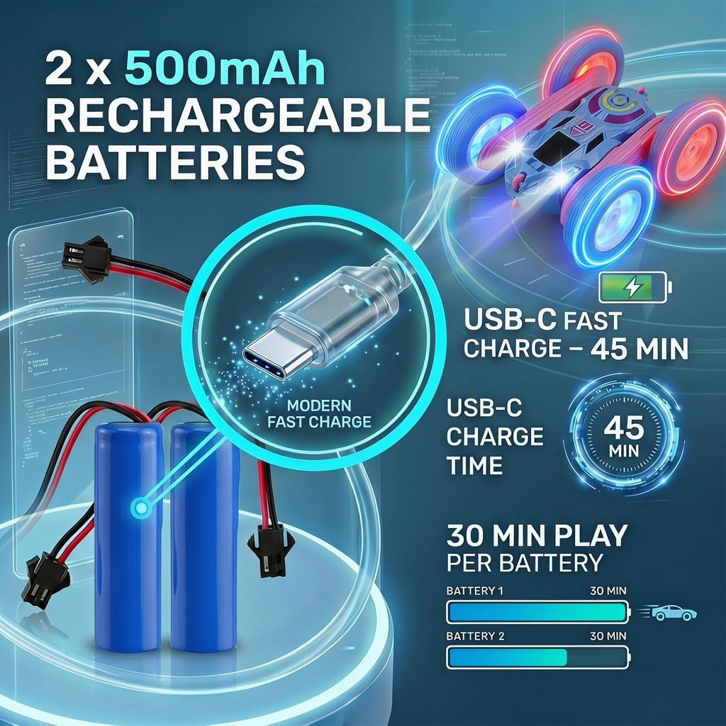 2.4GHz RC Stunt Car with LED Wheels 4WD Double Sided