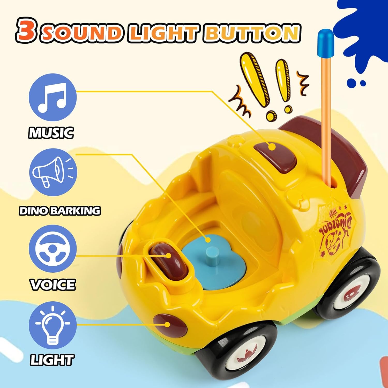 QPOU 2-Pack Remote Control Dinosaur Toy Car for Kids