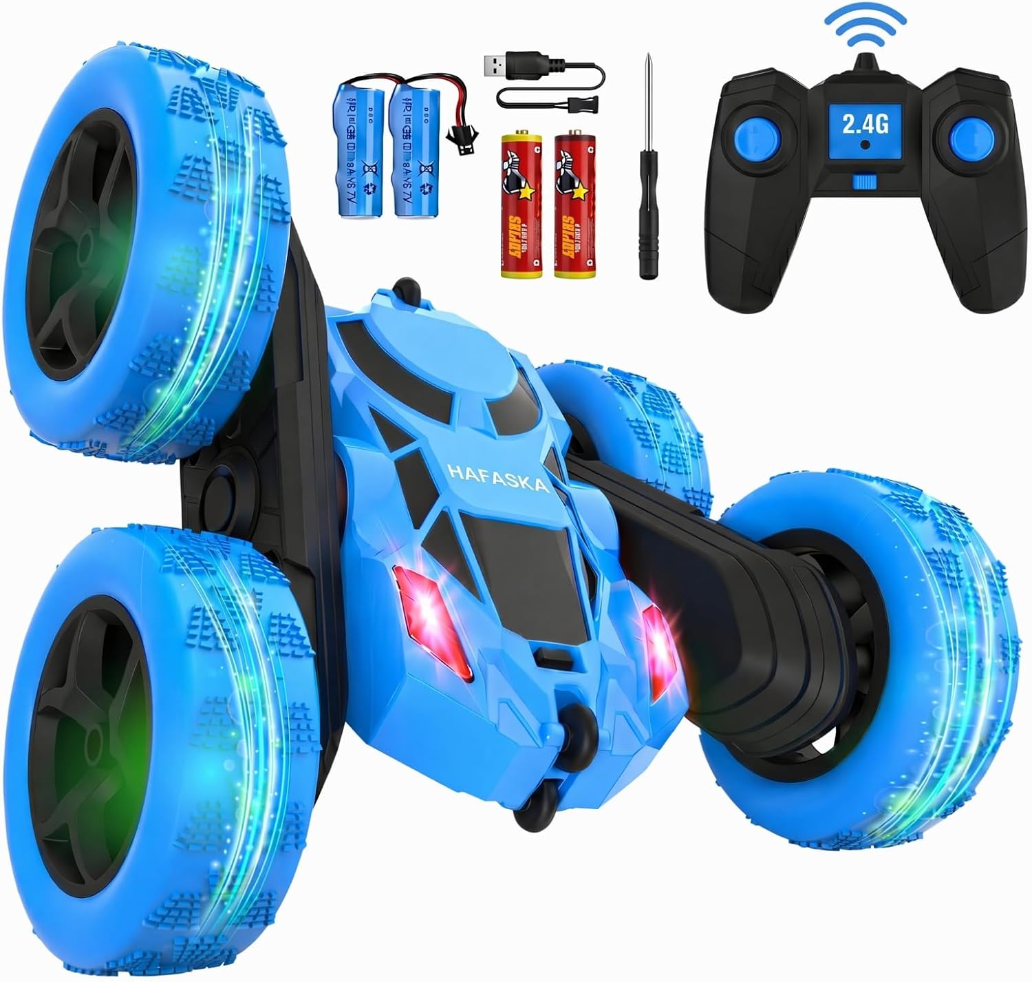 2.4GHz RC Stunt Car with LED Wheels 4WD Double Sided