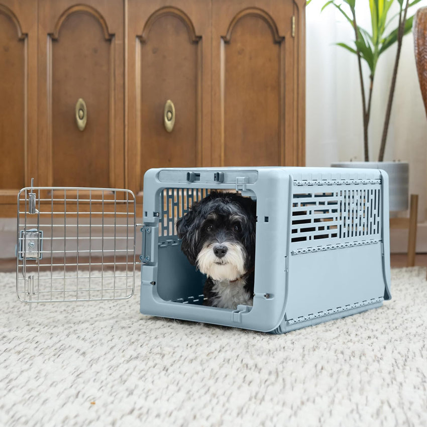 SportPet Designs Plastic Kennels Rolling Plastic Airline Approved Wire Door Travel Dog Crate. XXX-Large. Gray