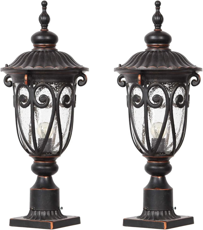 23 Large Outdoor Wall Light for Porch. 2 Pack Aluminium Exterior Wall Mount Lantern for House. Vintage Bronze Outside Wall Sconce with Clear Seeded Glass Shade for Garage