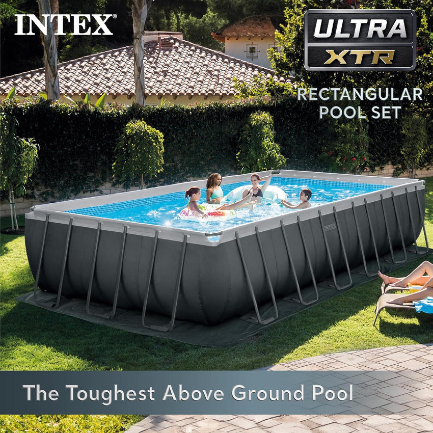 Rectangular Frame Above Ground Outdoor Swimming Pool Set with 1200 GPH Sand Filter Pump. Pool Cover and Ladder
