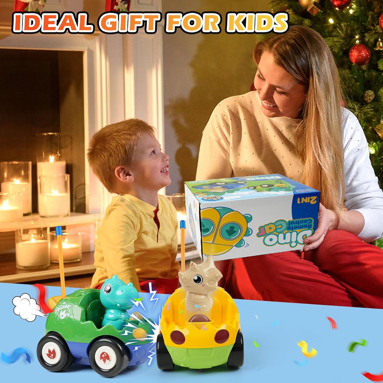 QPOU 2-Pack Remote Control Dinosaur Toy Car for Kids