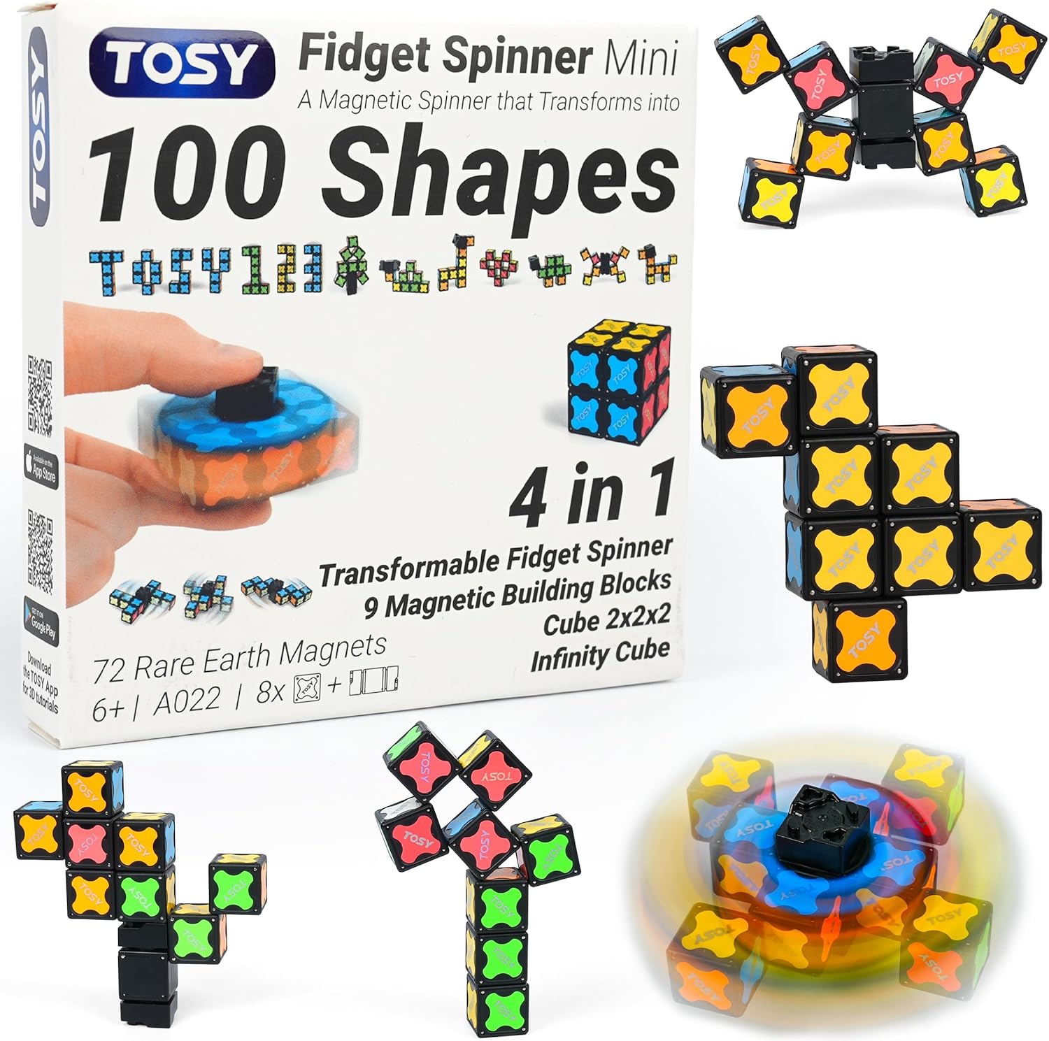 TOSY Magnet Fidget Spinner Mini - 8 Blocks. 3 in 1 Toy: Transformable Fidget Spinner. Infinity Cube. 2x2 Puzzle Cube. Easter Basket Stuffers for Kids/Adults. STEM Sensory Stress Relief Toy : Toys & Games