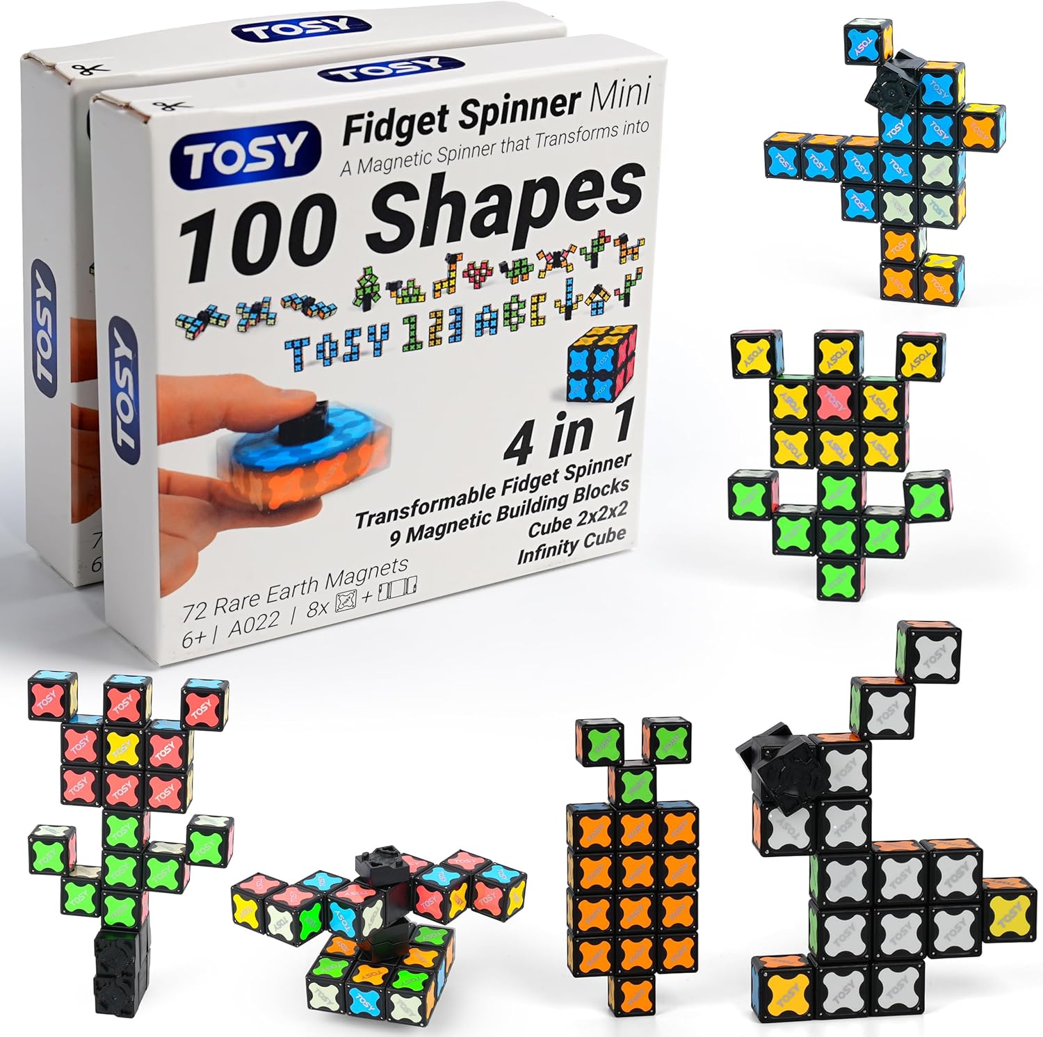 TOSY Magnet Fidget Spinner Mini - 8 Blocks. 3 in 1 Toy: Transformable Fidget Spinner. Infinity Cube. 2x2 Puzzle Cube. Easter Basket Stuffers for Kids/Adults. STEM Sensory Stress Relief Toy : Toys & Games