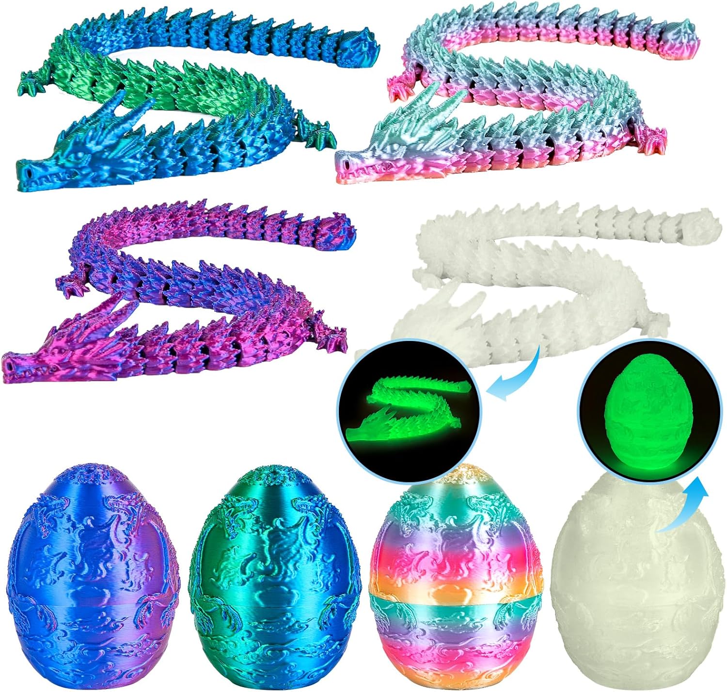 4Pcs 3D Printed Dragon Eggs with Articulated Dragon Inside