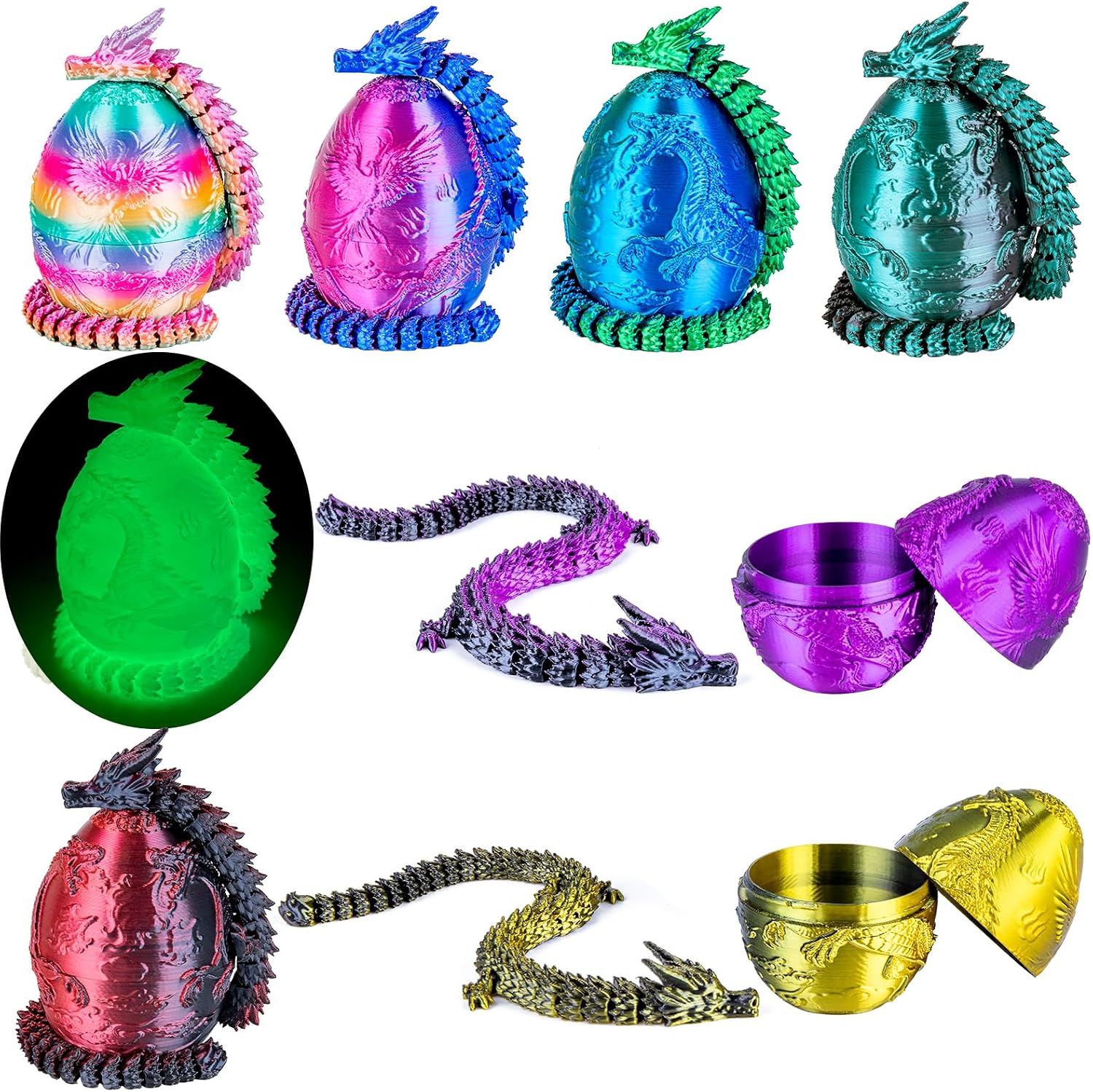 4Pcs 3D Printed Dragon Eggs with Articulated Dragon Inside