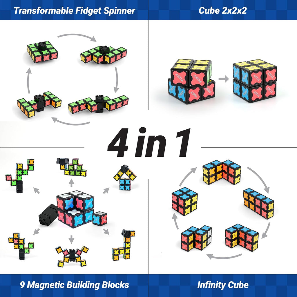 TOSY Magnet Fidget Spinner Mini - 8 Blocks. 3 in 1 Toy: Transformable Fidget Spinner. Infinity Cube. 2x2 Puzzle Cube. Easter Basket Stuffers for Kids/Adults. STEM Sensory Stress Relief Toy : Toys & Games