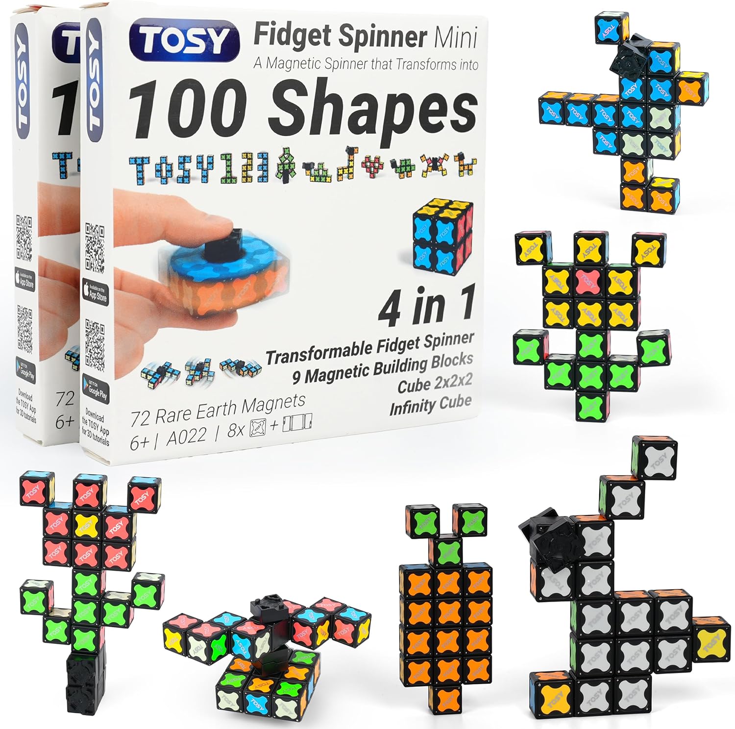 TOSY Magnet Fidget Spinner Mini - 8 Blocks. 3 in 1 Toy: Transformable Fidget Spinner. Infinity Cube. 2x2 Puzzle Cube. Easter Basket Stuffers for Kids/Adults. STEM Sensory Stress Relief Toy : Toys & Games