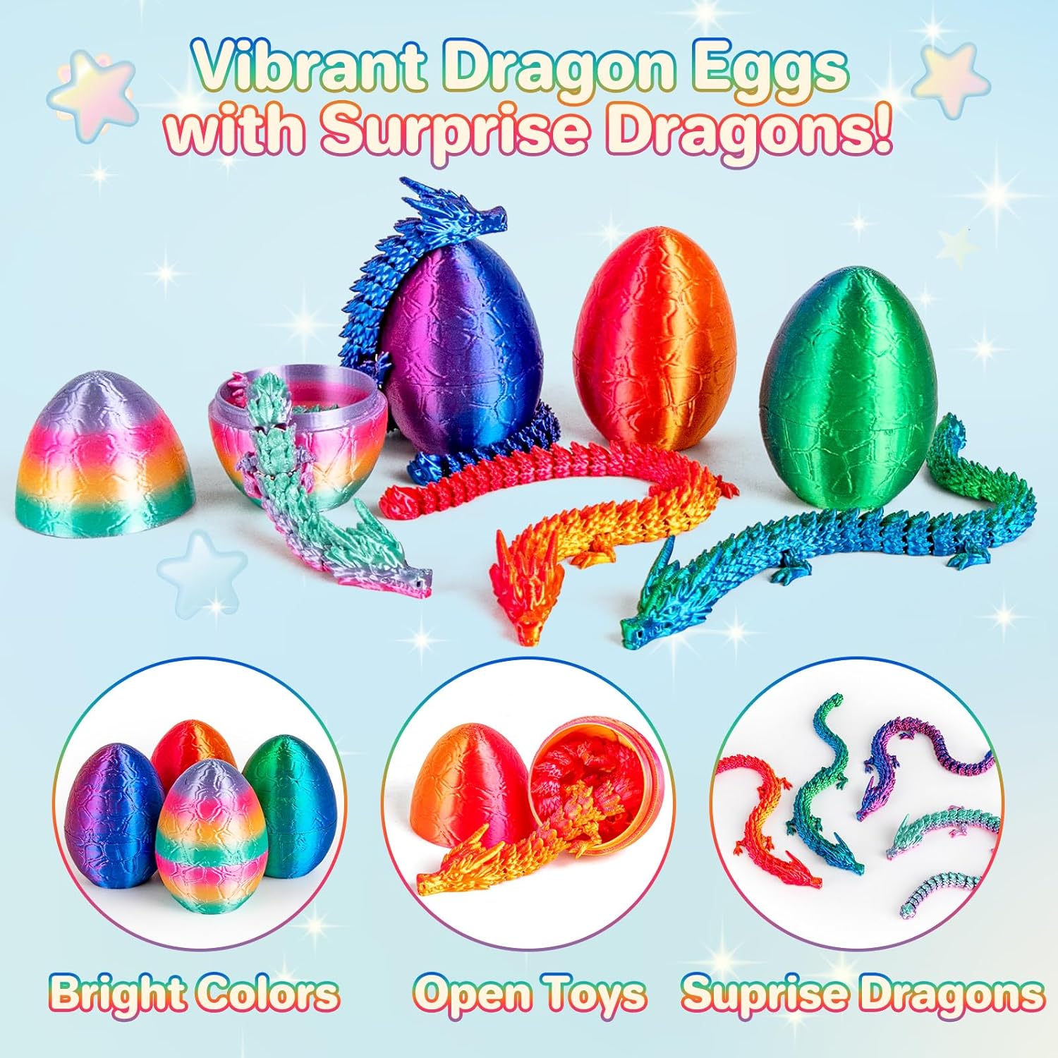 4Pcs 3D Printed Dragon Eggs with Articulated Dragon Inside