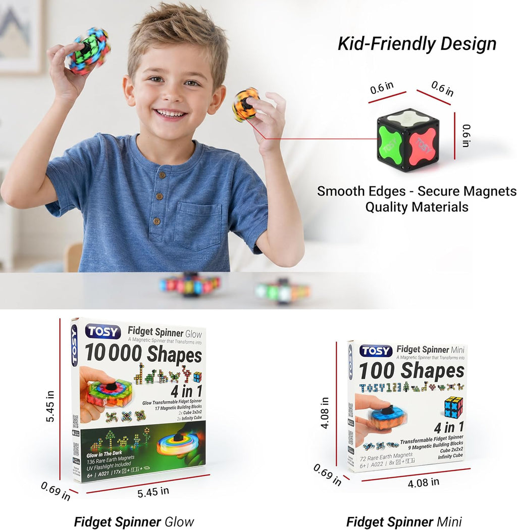 TOSY Magnet Fidget Spinner Mini - 8 Blocks. 3 in 1 Toy: Transformable Fidget Spinner. Infinity Cube. 2x2 Puzzle Cube. Easter Basket Stuffers for Kids/Adults. STEM Sensory Stress Relief Toy : Toys & Games