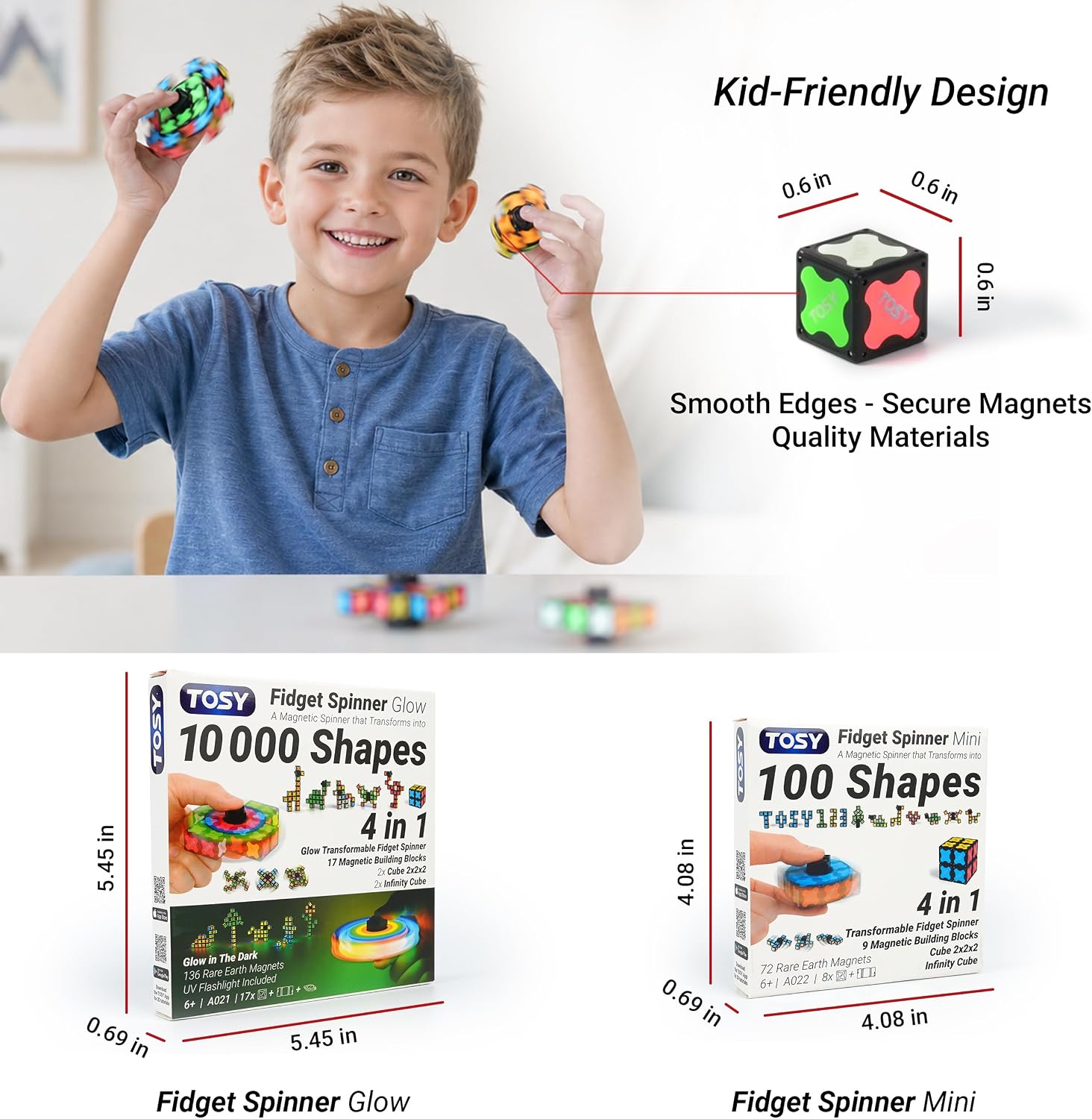 TOSY Magnet Fidget Spinner Mini - 8 Blocks. 3 in 1 Toy: Transformable Fidget Spinner. Infinity Cube. 2x2 Puzzle Cube. Easter Basket Stuffers for Kids/Adults. STEM Sensory Stress Relief Toy : Toys & Games