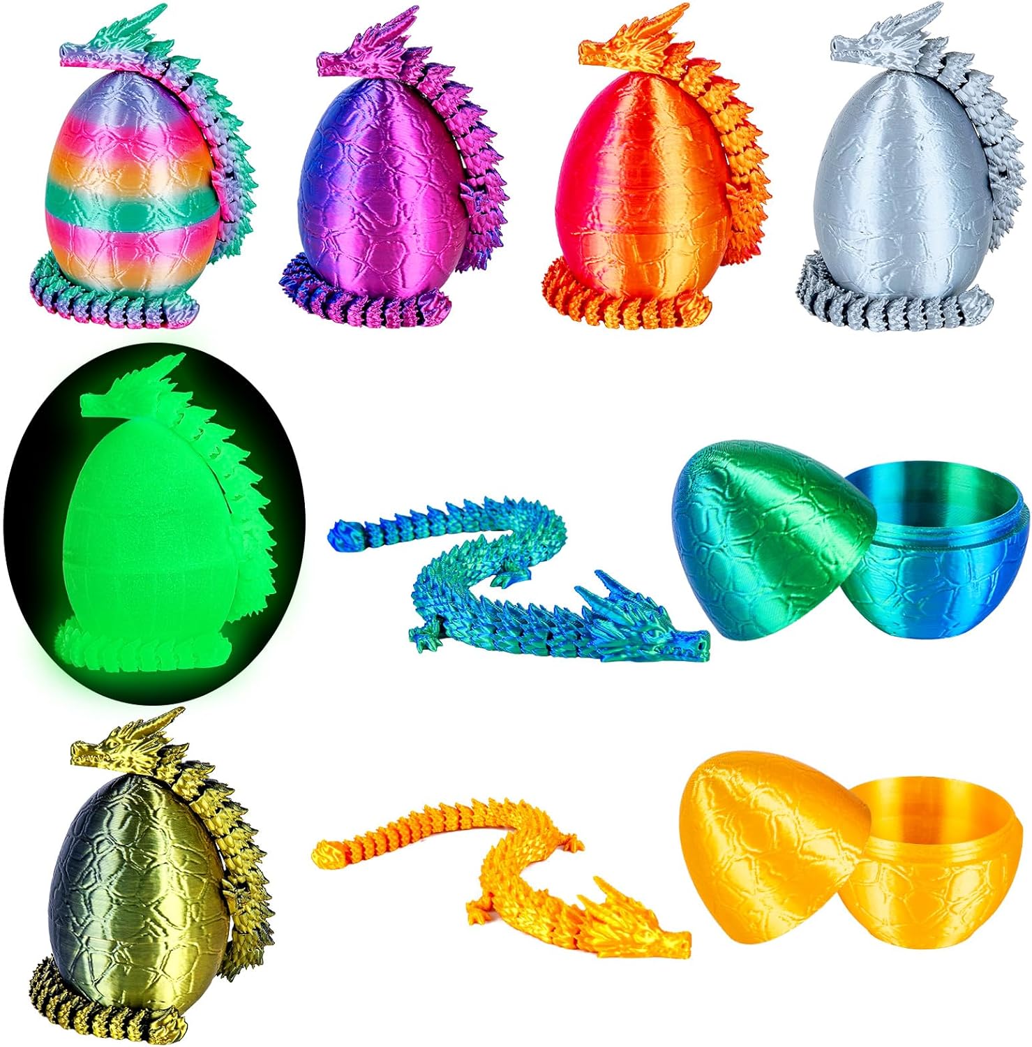 4Pcs 3D Printed Dragon Eggs with Articulated Dragon Inside