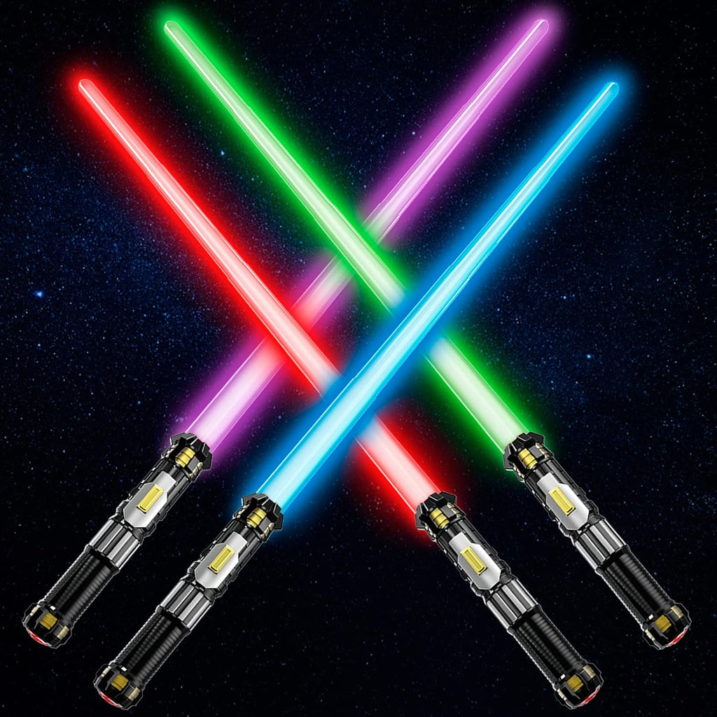 Cawiew 4 Pack Light up Sword with FX Sound (on-Off Control) and Full Retractable Handle. 4 Colors LED Glow in The Dark Toy for Kids Adult : Clothing. Shoes & Jewelry