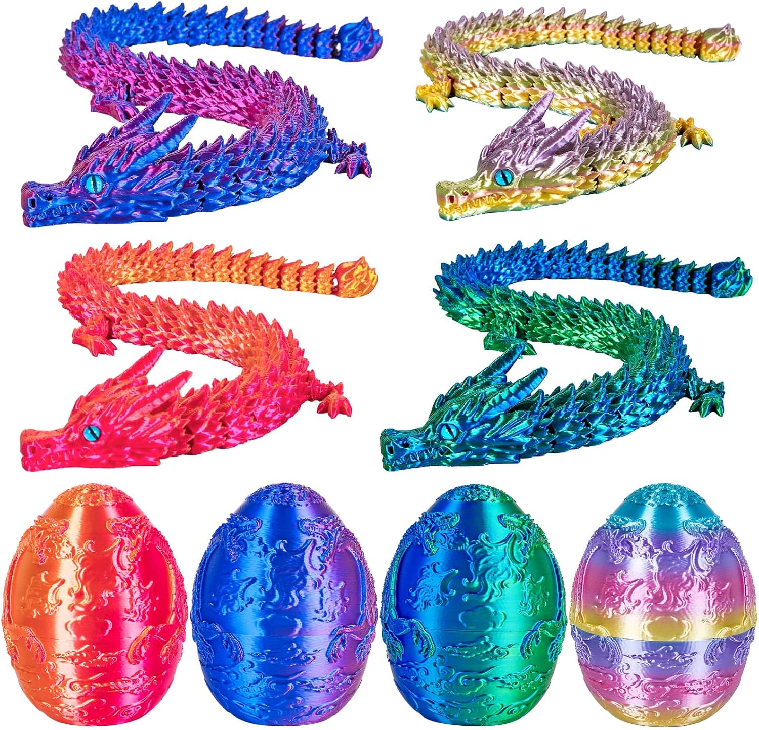 4Pcs 3D Printed Dragon Eggs with Articulated Dragon Inside