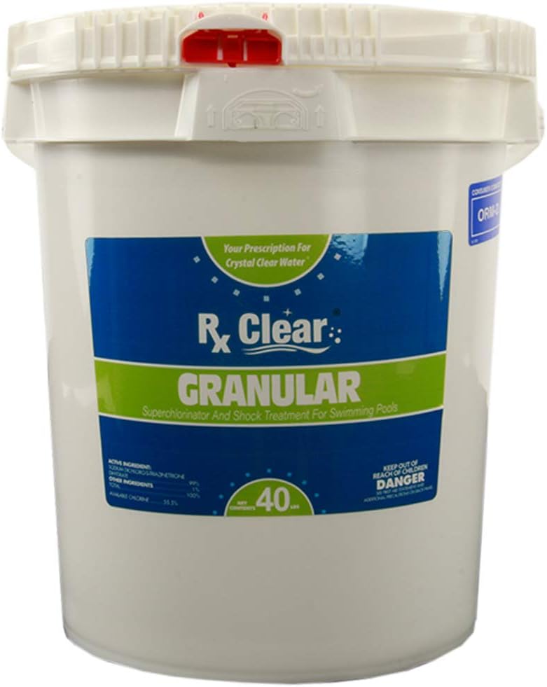 Clear Stabilized Granular Chlorine | One 50-Pound Bucket | Use As Bactericide. Algaecide. and Disinfectant in Swimming Pools and Spas | Fast Dissolving and UV Protected