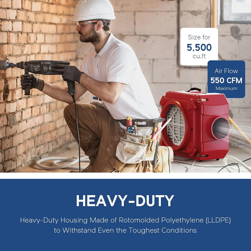 Air Scrubber with 3 Stage Filtration. Stackable Negative Air Machine for Industrial and Commercial Use. Heavy Duty Air Cleaner with MERV-10 Filter. HEPA/Activated carbon Filter. Red
