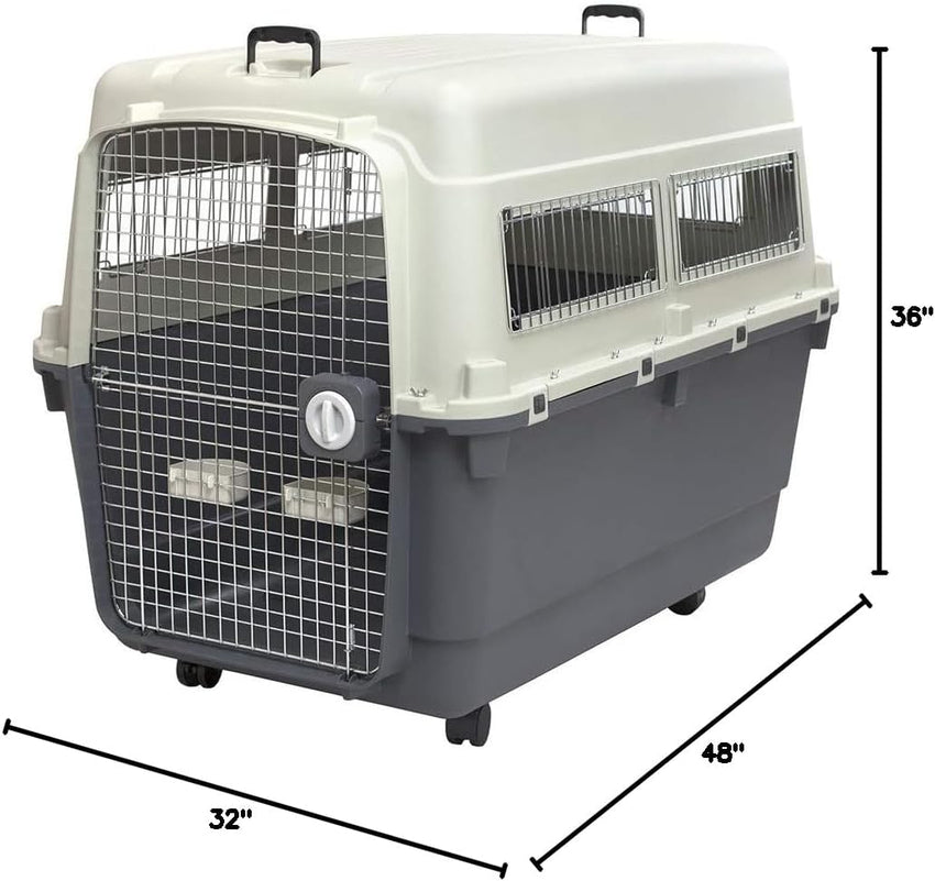 SportPet Designs Plastic Kennels Rolling Plastic Airline Approved Wire Door Travel Dog Crate. XXX-Large. Gray