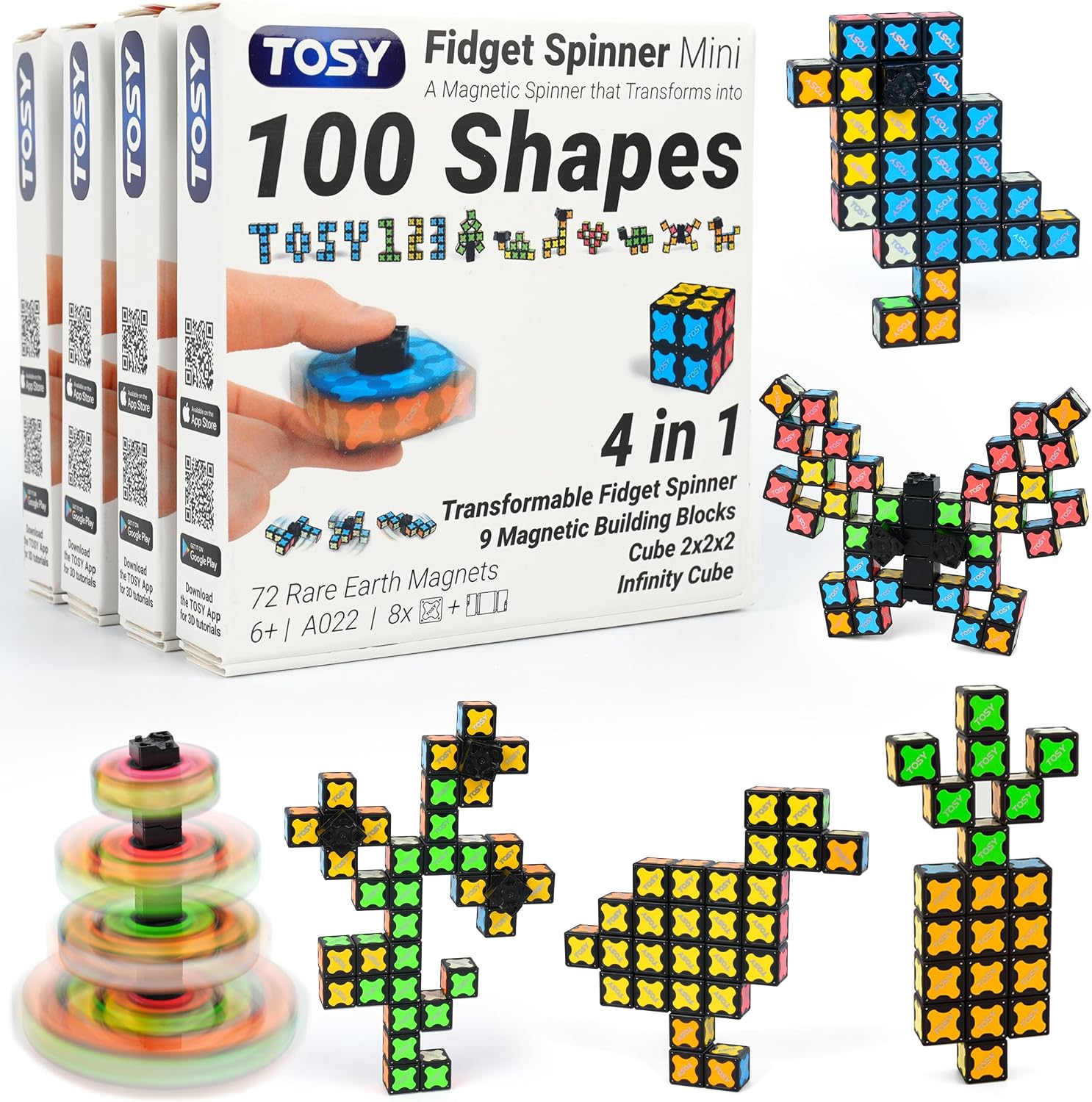TOSY Magnet Fidget Spinner Mini - 8 Blocks. 3 in 1 Toy: Transformable Fidget Spinner. Infinity Cube. 2x2 Puzzle Cube. Easter Basket Stuffers for Kids/Adults. STEM Sensory Stress Relief Toy : Toys & Games